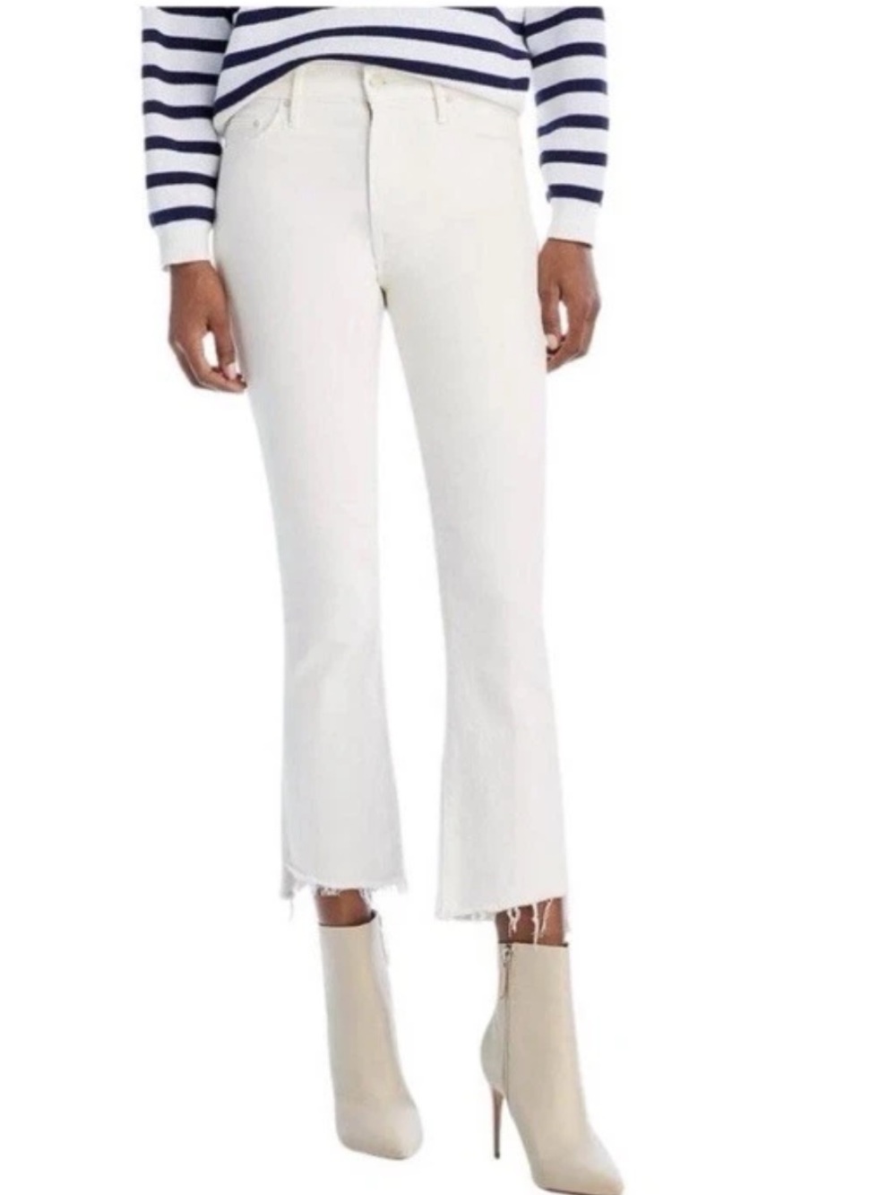 MOTHER Insider Crop Step Fray Jeans Kick Flare Cream Puff White High Rise 25